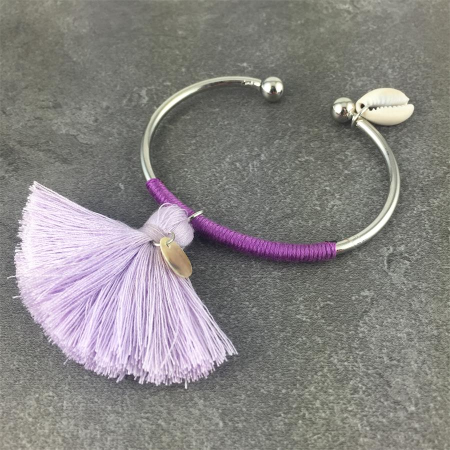 Spirit and Rebel Tassel Charm Boho Bracelet [Spirit and Rebel] Silver/Purple  