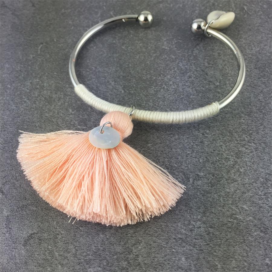 Spirit and Rebel Tassel Charm Boho Bracelet [Spirit and Rebel] Silver/Peach  