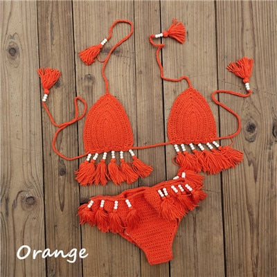 Boho Bliss Handmade Crochet Bikini Set [Spirit and Rebel] Orange XS 