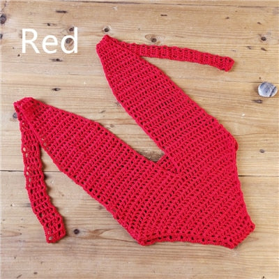 Spirit and Rebel Boho See Through Crochet Swimsuit [Spirit and Rebel] Red One Size 