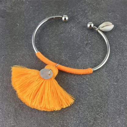 Spirit and Rebel Tassel Charm Boho Bracelet [Spirit and Rebel] Silver/Orange  