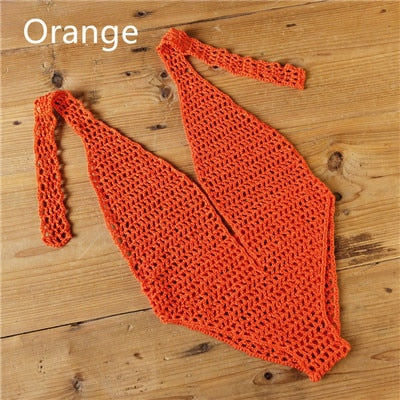 Spirit and Rebel Boho See Through Crochet Swimsuit [Spirit and Rebel] Orange One Size 