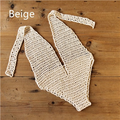 Spirit and Rebel Boho See Through Crochet Swimsuit [Spirit and Rebel] Beige One Size 