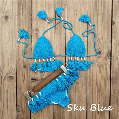 Boho Bliss Handmade Crochet Bikini Set [Spirit and Rebel] Sky blue XS 