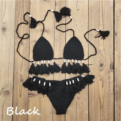 Boho Bliss Handmade Crochet Bikini Set [Spirit and Rebel] Black XS 