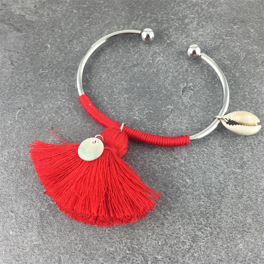 Spirit and Rebel Tassel Charm Boho Bracelet [Spirit and Rebel] Silver/Red  