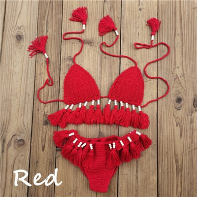 Boho Bliss Handmade Crochet Bikini Set [Spirit and Rebel] Red XS 