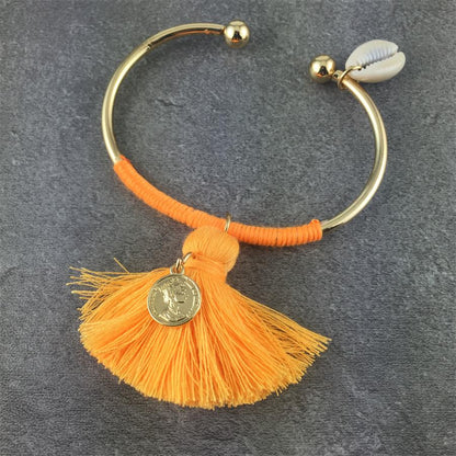 Spirit and Rebel Tassel Charm Boho Bracelet [Spirit and Rebel] Gold/Orange  