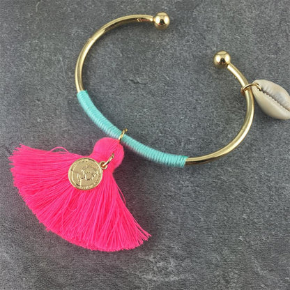 Spirit and Rebel Tassel Charm Boho Bracelet [Spirit and Rebel] Gold/Mint/Pink  