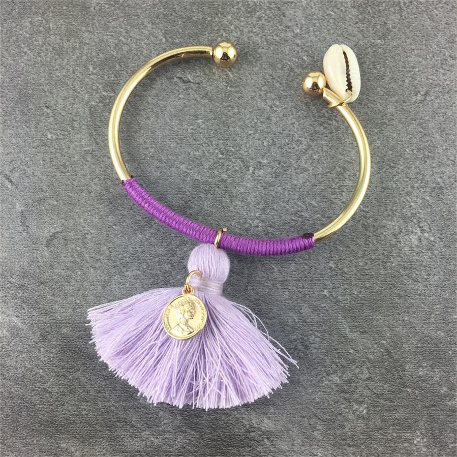 Spirit and Rebel Tassel Charm Boho Bracelet [Spirit and Rebel] Golden/Purple  