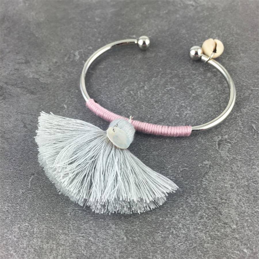 Spirit and Rebel Tassel Charm Boho Bracelet [Spirit and Rebel] Silver/Grey  