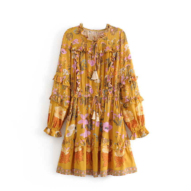 Floral Whimsy Ruffles Boho Mini Dress [Spirit and Rebel]   