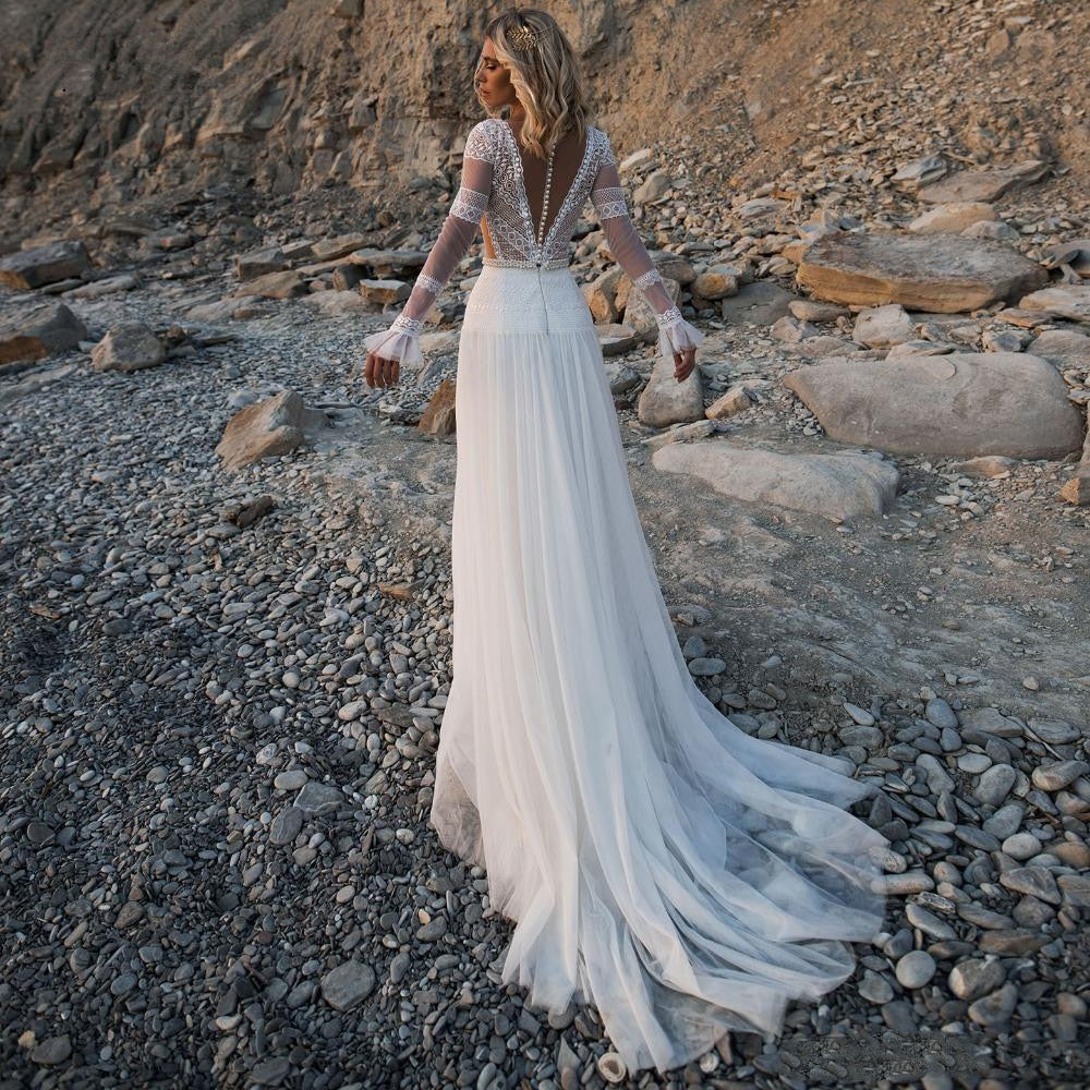 Vintage Dream V Neck Boho Wedding Dress [Spirit and Rebel]   