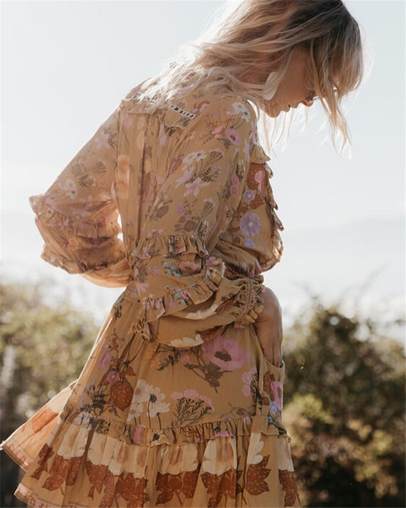 Floral Whimsy Ruffles Boho Mini Dress [Spirit and Rebel]   