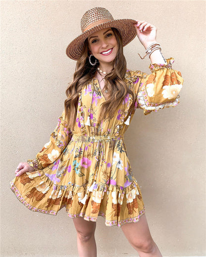 Floral Whimsy Ruffles Boho Mini Dress [Spirit and Rebel]   