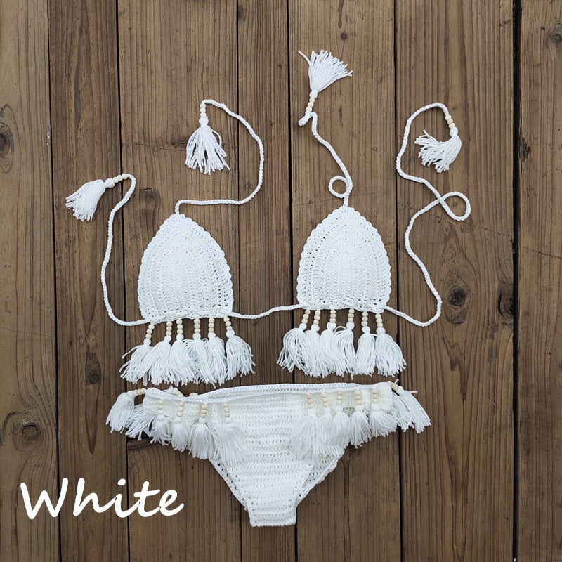 Radiant Waves Handmade Crochet Boho Bikini Set [Spirit and Rebel] White S 