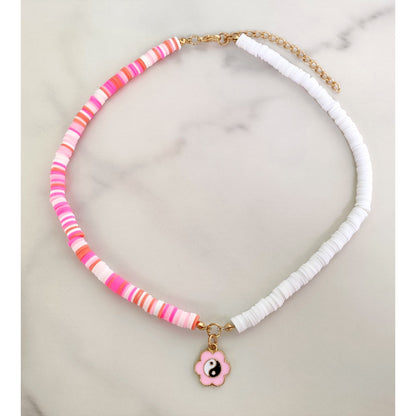 Boho Blossom Handmade Beaded Necklace [Spirit and Rebel] Pink/White  