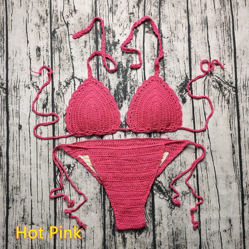 Sunkissed Sunset Handmade Crochet Boho Bikini [Spirit and Rebel] Hot Pink S 