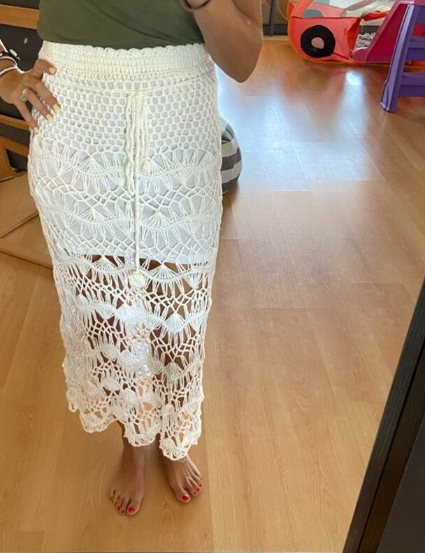 Boho Beach Crochet Midi Skirt [Spirit and Rebel] White One Size 