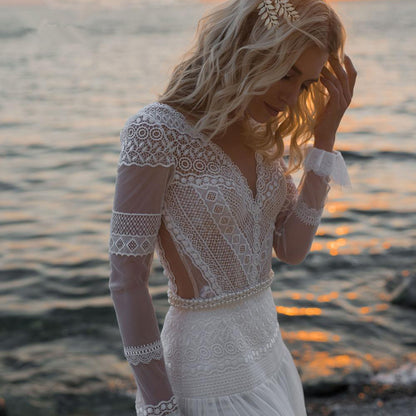 Vintage Dream V Neck Boho Wedding Dress [Spirit and Rebel]   