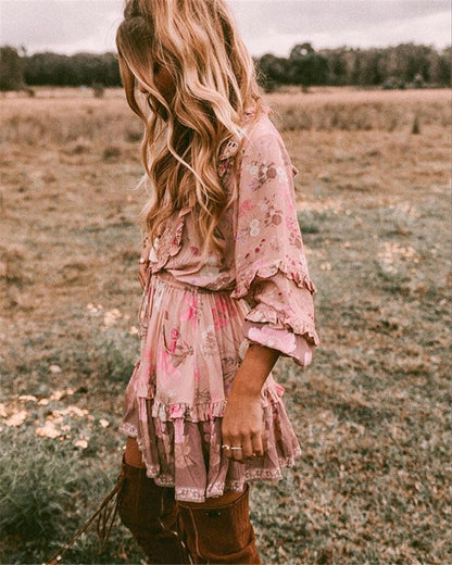 Floral Whimsy Ruffles Boho Mini Dress [Spirit and Rebel]   