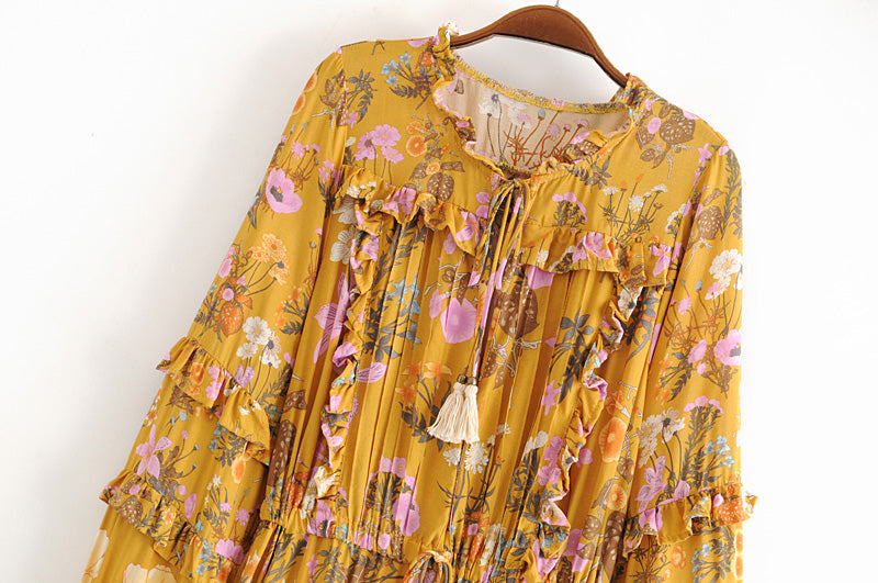 Floral Whimsy Ruffles Boho Mini Dress [Spirit and Rebel]   