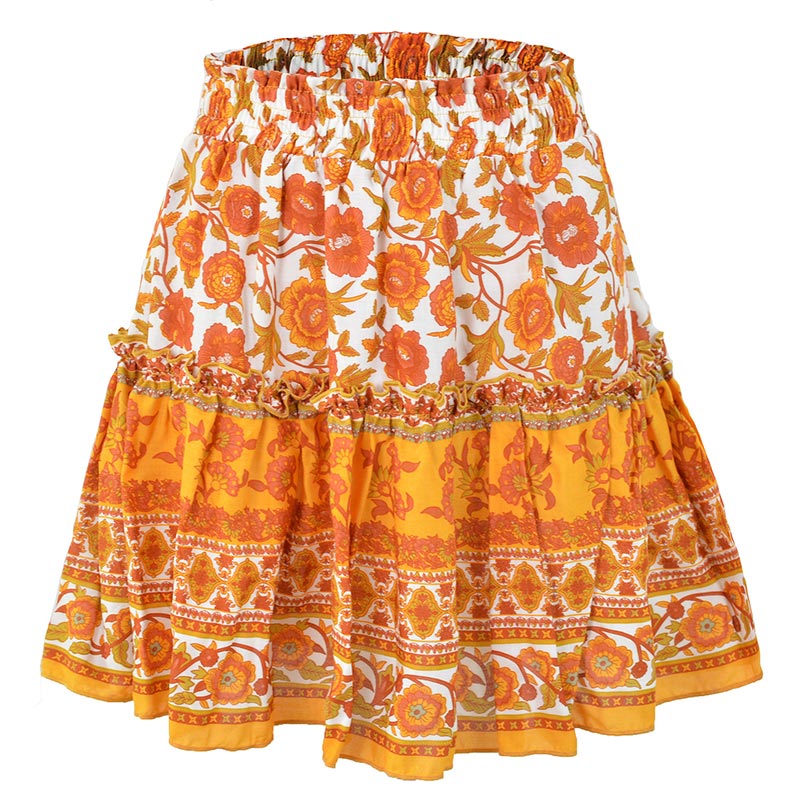 Breezy Boho Mini Skirt [Spirit and Rebel] Orange S 