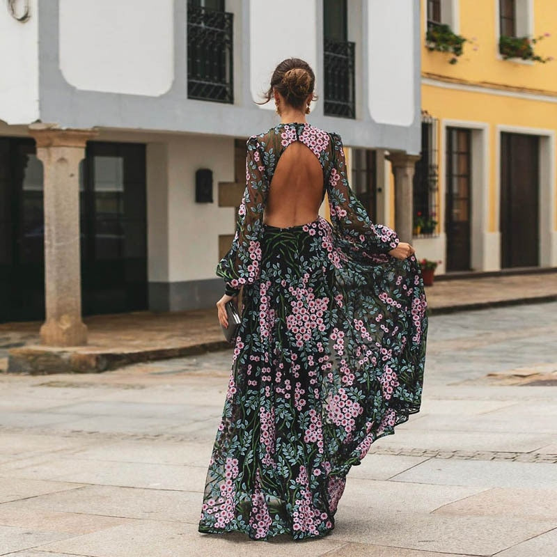 Enchanted Evening Floral Open Back Bohemian Gown [Spirit and Rebel]   