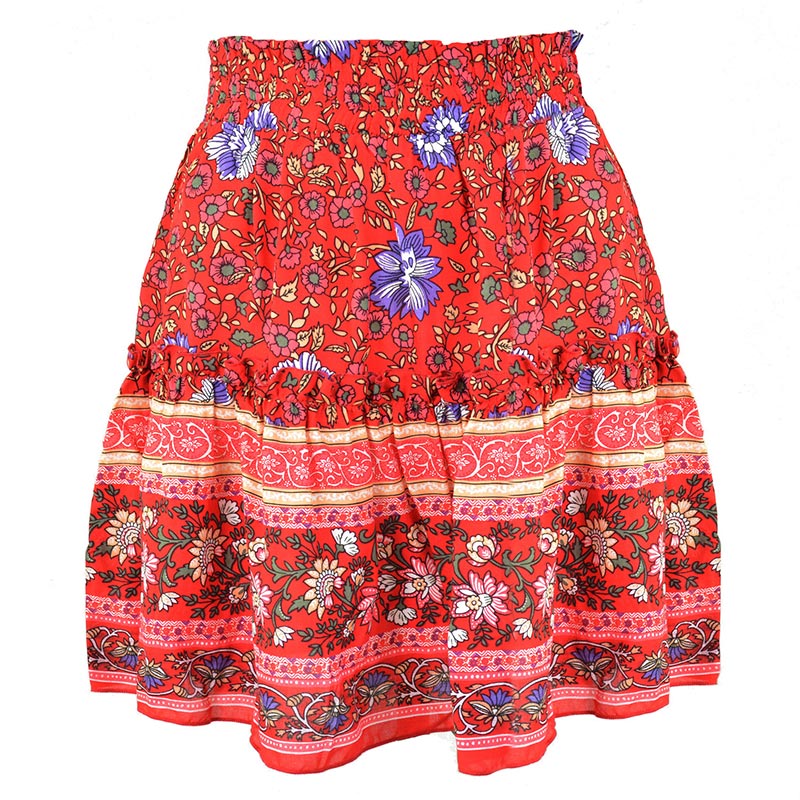 Breezy Boho Mini Skirt [Spirit and Rebel] Red S 