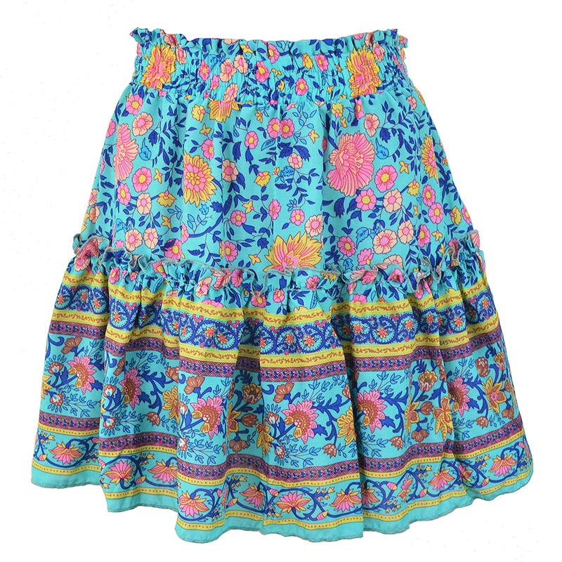 Breezy Boho Mini Skirt [Spirit and Rebel] Blue S 