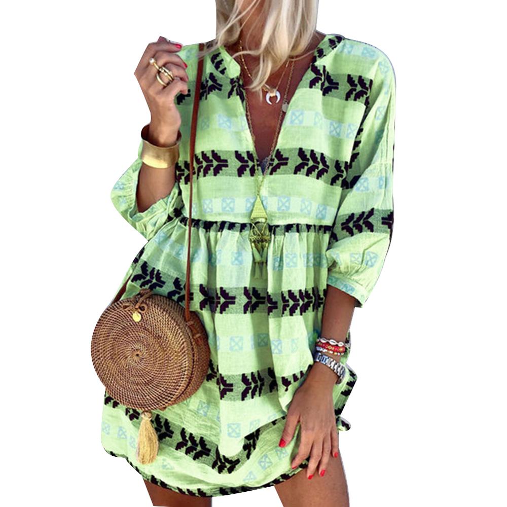 Casual Boho Beach Dress [Spirit and Rebel] Flourescent Green S 