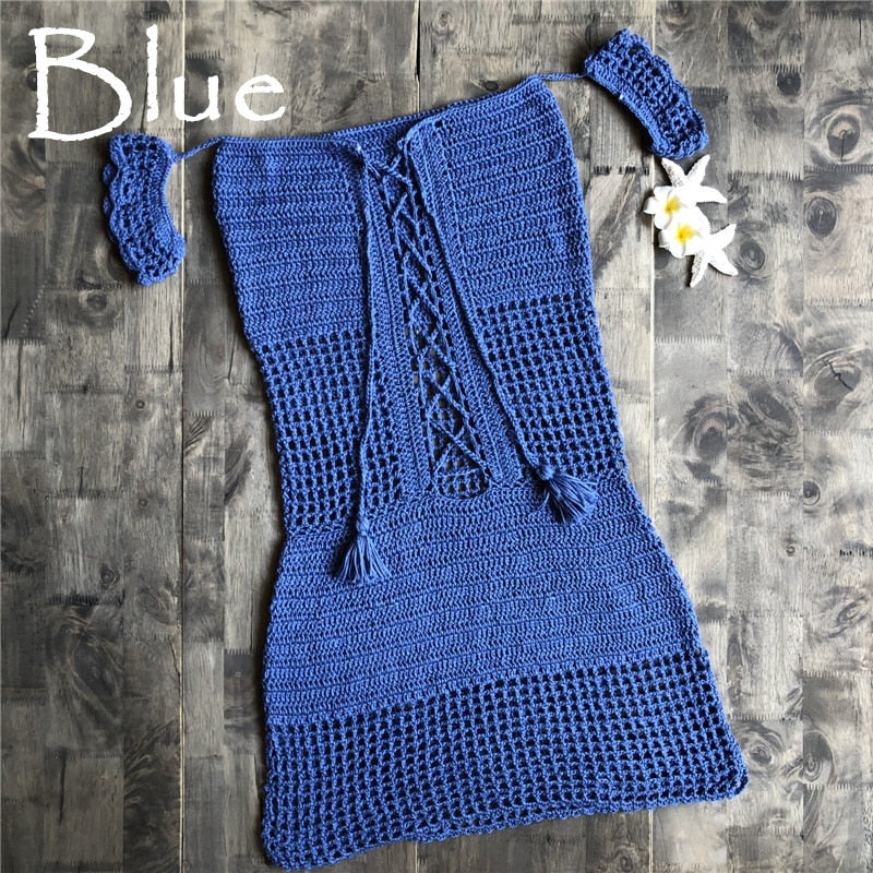 Boho Beach Goddess Crochet Dress [Spirit and Rebel] Blue S 