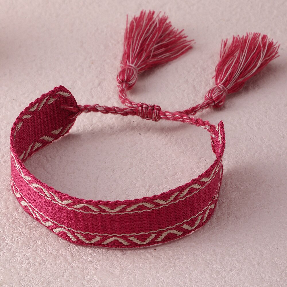 Embroidered Boho Tassel Bracelet [Spirit and Rebel] Red  