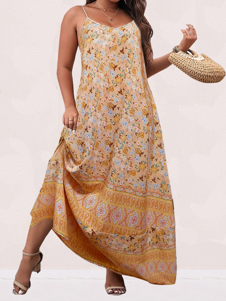 Spirit and Rebel Plus Size Floral Print Boho Maxi Dress [Spirit and Rebel]   