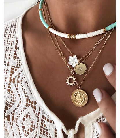 Boho Bliss Shell Star Sun Pendant Layered Necklace [Spirit and Rebel]   