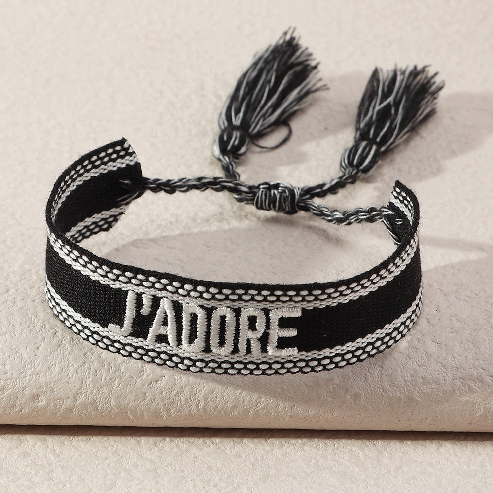 Embroidered Boho Tassel Bracelet [Spirit and Rebel] Black  