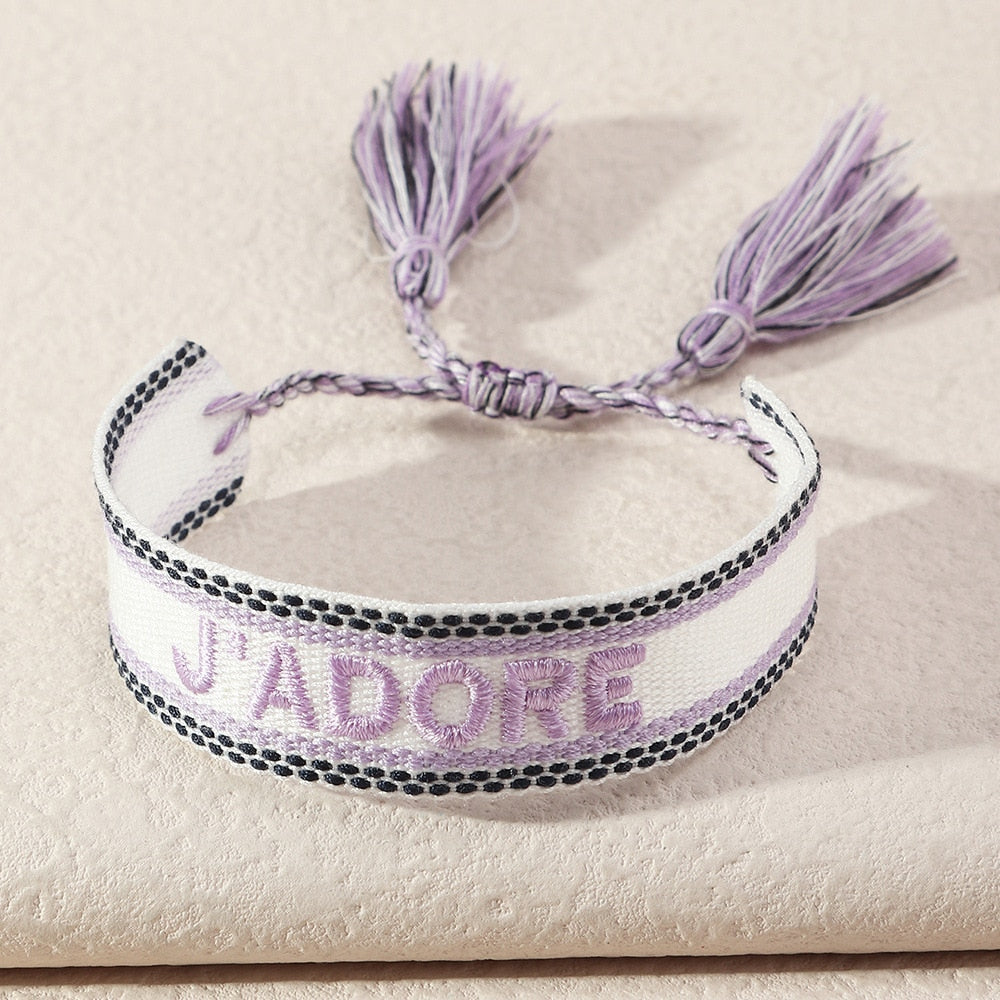 Embroidered Boho Tassel Bracelet [Spirit and Rebel] Purple  