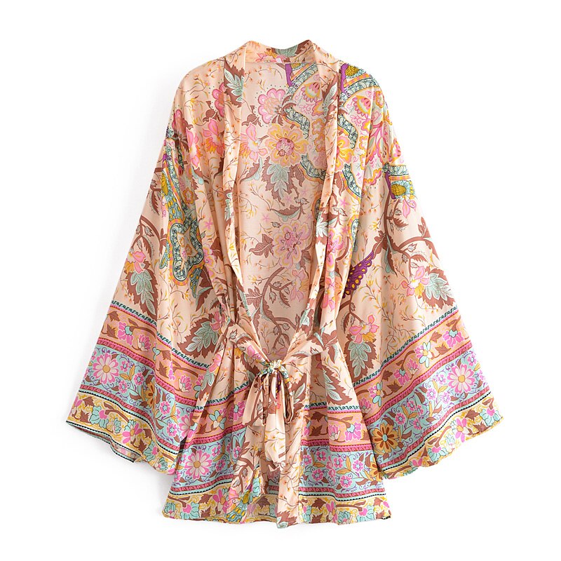 Happy Boho Vintage Peacock Floral Bohemian Kimono [Spirit and Rebel]   