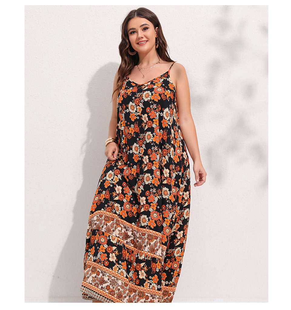 Spirit and Rebel Plus Size Floral Print Boho Maxi Dress [Spirit and Rebel]   