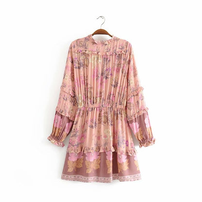 Floral Whimsy Ruffles Boho Mini Dress [Spirit and Rebel]   