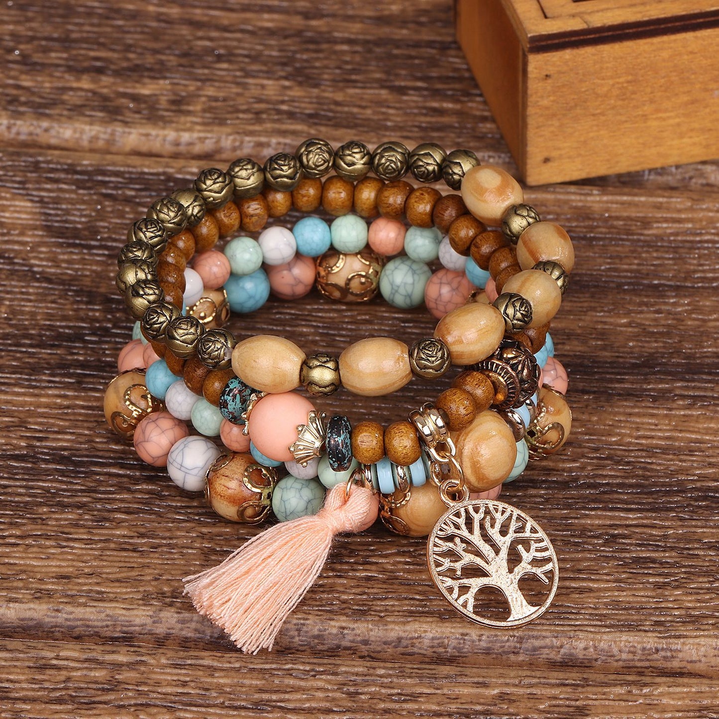 Tree Of Life Boho Beaded Charm Bracelet Set [Spirit and Rebel]   