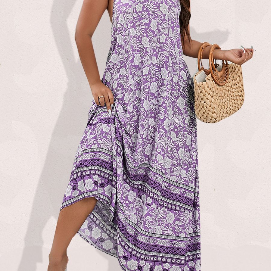 Spirit and Rebel Floral Boho Plus Size Maxi Dress [Spirit and Rebel] Purple L 