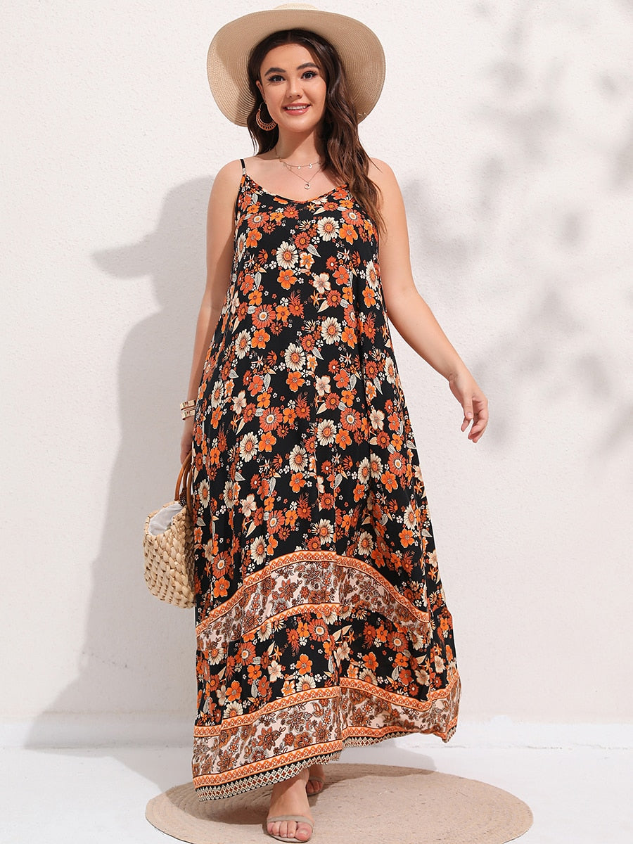 Spirit and Rebel Plus Size Floral Print Boho Maxi Dress [Spirit and Rebel]   