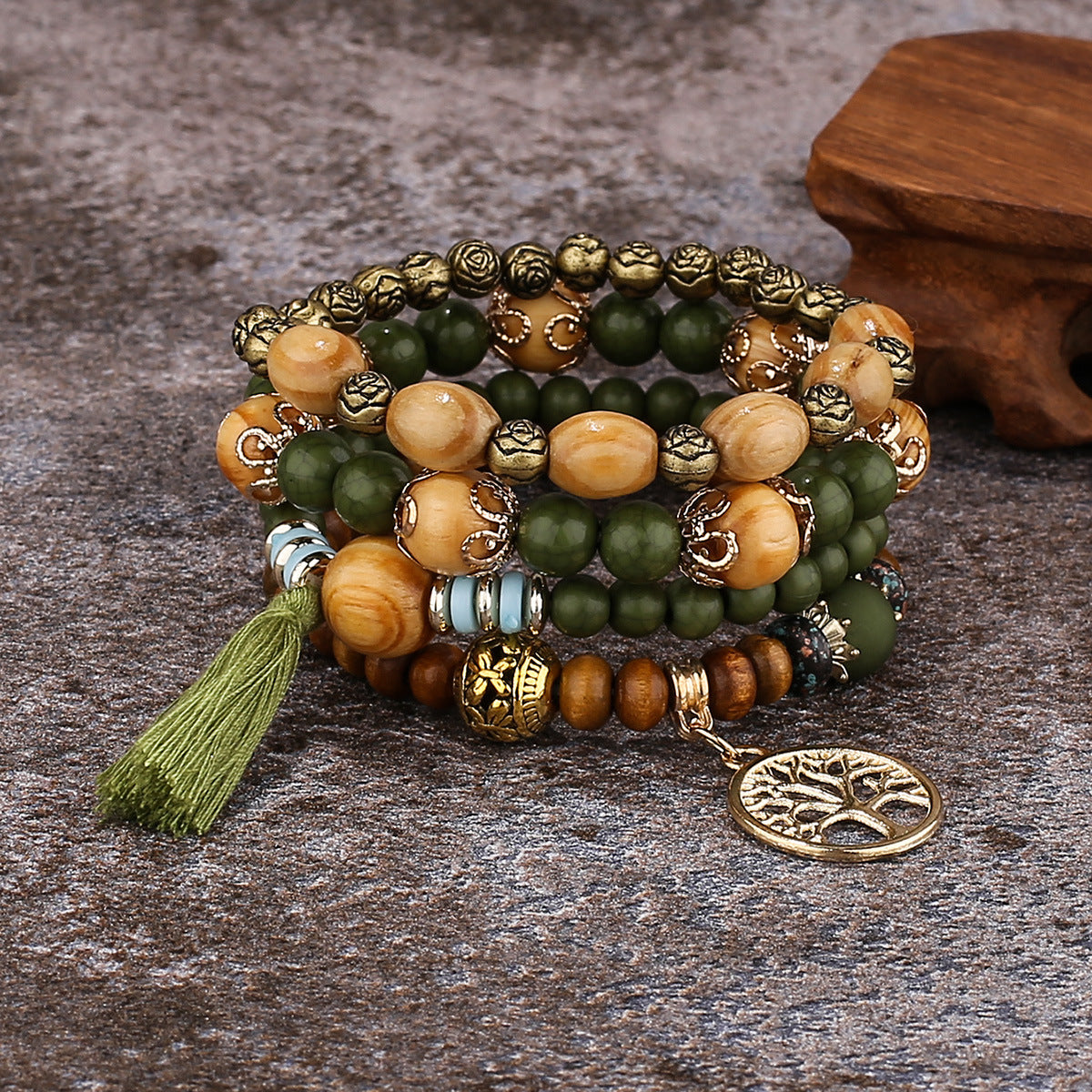 Tree Of Life Boho Beaded Charm Bracelet Set [Spirit and Rebel]   