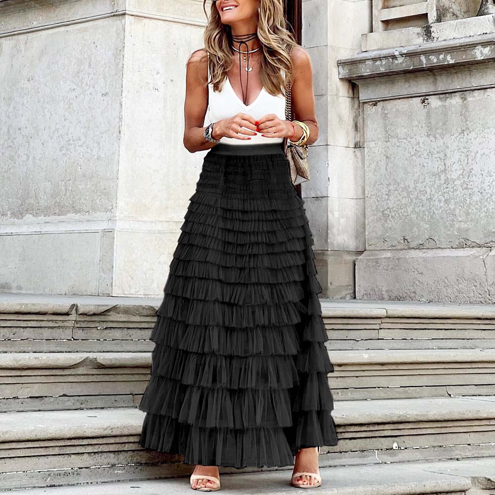 Boho Enchantment Tulle Maxi Skirt [Spirit and Rebel] Black S 