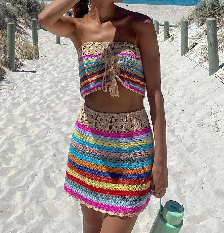 Blissful Beach Boho Crochet Beach Cover Top Skirt [Spirit and Rebel]   