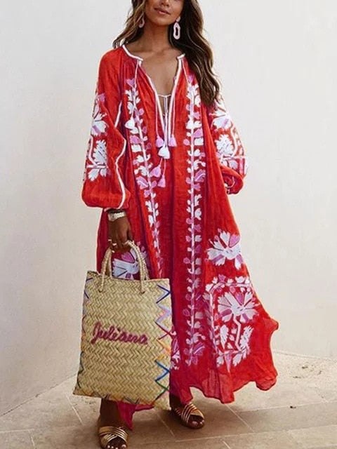 Boho Plus Size Plunge Loose Maxi Dress [Spirit and Rebel]   