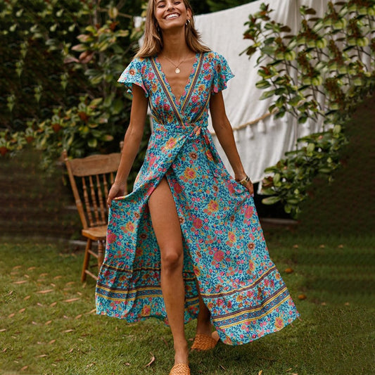 Bohemian Breeze Plunge V-neck Maxi Dress [Spirit and Rebel]   