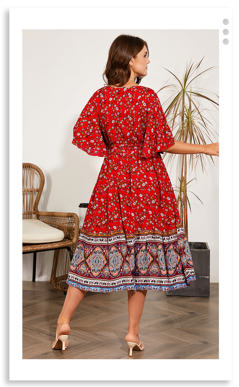 Free Flow Red Plus Size Boho Midi Dress [Spirit and Rebel]   