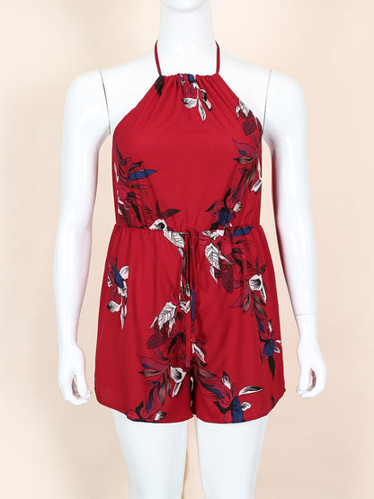 Tropical Boho Plus Size Playsuit Romper [Spirit and Rebel] Red 0XL 